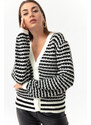 Lafaba Women's Ecru Striped Button Detailed Oversized Knitwear Cardigan