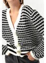 Lafaba Women's Ecru Striped Button Detailed Oversized Knitwear Cardigan