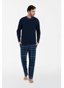 Italian Fashion Pánské pyžamo Ruben, dlouhý rukáv, dlouhé kalhoty - tmavě modrá/potisk
