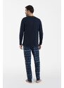Italian Fashion Pánské pyžamo Ruben, dlouhý rukáv, dlouhé kalhoty - tmavě modrá/potisk