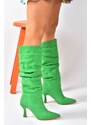 Fox Shoes Green Suede Heeled Smocking Women's Shoes