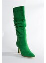 Fox Shoes Green Suede Heeled Smocking Women's Shoes