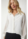 Happiness İstanbul Women's Ecru Chiffon Sleeve Elegant Shirt