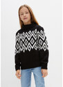 bonprix Dívčí pletený svetr s norským vzorem Černá