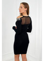 K-Fashion Pletené šaty se síťovinou nahoře černý