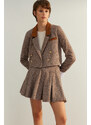 Trendyol Brown Premium Crop Button Detailed Woven Blazer Jacket