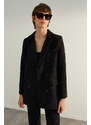 Trendyol Black Premium Quality Oversize Wide Fit Silvery Woven Blazer Jacket