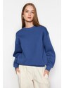 Trendyol Indigo Thick Fleece Regular/Normal Fit Crew Neck Basic Knitted Sweatshirt