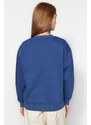 Trendyol Indigo Thick Fleece Regular/Normal Fit Crew Neck Basic Knitted Sweatshirt