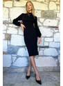 Trend Alaçatı Stili Dámské šaty s černým pasem a vysokým výstřihem s balónovým rukávem