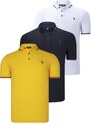 TRIPLE SET T8586 DEWBERRY MEN'S T-SHIRT-NAVY-WHITE-YELLOW