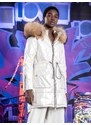 LOCO LUXO Prošívaný bílý kabát s kapucí