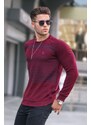 Madmext Claret Red Striped Crew Neck Knitwear Sweater 5961
