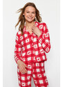 Trendyol Red Deer Printed Plaid Shirt-Pants Knitted Pajamas Set