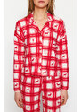 Trendyol Red Deer Printed Plaid Shirt-Pants Knitted Pajamas Set