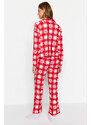 Trendyol Red Deer Printed Plaid Shirt-Pants Knitted Pajamas Set