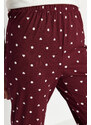 Trendyol Claret Red 100% bavlna Srdce Puntíky Pletené pyžamové kalhoty