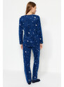 Trendyol Navy Blue Fleece Star Embroidery Detailed Tshirt-Pants Knitted Pajamas Set