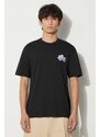 Bavlněné tričko Lacoste černá barva, s aplikací