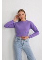 BİKELİFE Women's Lilac Waist Band Detail Fleece Knitted Sweatshirt Crop