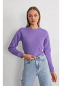 BİKELİFE Women's Lilac Waist Band Detail Fleece Knitted Sweatshirt Crop