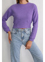 BİKELİFE Women's Lilac Waist Band Detail Fleece Knitted Sweatshirt Crop