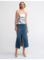 Dilvin 80555 Long Denim Skirt with Traces on the Bottom-Tint