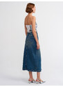 Dilvin 80555 Long Denim Skirt with Traces on the Bottom-Tint