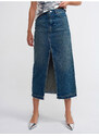 Dilvin 80555 Long Denim Skirt with Traces on the Bottom-Tint