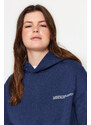 Trendyol Curve Navy Blue Thick Inside Fleece Printed Detailed Knitted Sweatshirt