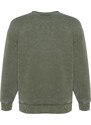 Trendyol Khaki Aged/Faded Effect Thick Fleece Stone and Print Detail Regular Knitted Sweatshirt