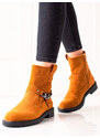 WEIDE Praktické oranžové dámské kotníčkové boty na plochém podpatku