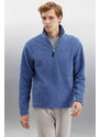 GRIMELANGE Hayes Men's Fleece Half Zipper Leather Accessory Thick Textured Comfort Fit Indigo Fleece
