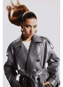 DEFACTO Relax Fit Faux Leather Trenchcoat