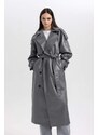 DEFACTO Relax Fit Faux Leather Trenchcoat