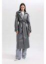 DEFACTO Relax Fit Faux Leather Trenchcoat