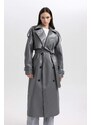 DEFACTO Relax Fit Faux Leather Trenchcoat