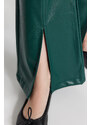 Trendyol Emerald Green Flare Flare Woven Faux Leather Kalhoty s rozparkem