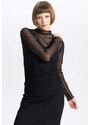 DEFACTO Slim Fit Half Turtleneck Tulle Long Sleeve T-Shirt