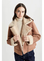 DEFACTO Relax Fit Suede Furry Faux Leather Coat