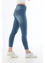 BİKELİFE Light Blue Nail Detail Plus Size High Waist Lycra Denim Trousers.