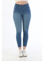 BİKELİFE Light Blue Nail Detail Plus Size High Waist Lycra Denim Trousers.