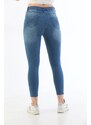 BİKELİFE Light Blue Nail Detail Plus Size High Waist Lycra Denim Trousers.