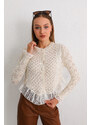 BİKELİFE Women's Ecru Buttoned Tulle Detailed Special Design Knitwear Sweater