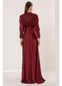 By Saygı Front Back Gathered Sleeves Button Detailed Lined Long Satin Dress