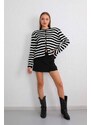 BİKELİFE Women's Striped Gold Button Detailed Wadding Knitwear Cardigan