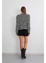 BİKELİFE Women's Striped Gold Button Detailed Wadding Knitwear Cardigan