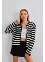 BİKELİFE Women's Striped Gold Button Detailed Wadding Knitwear Cardigan