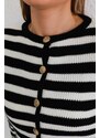 BİKELİFE Women's Striped Gold Button Detailed Wadding Knitwear Cardigan