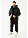 River Club Men's Black Fiber Hooded Water and Windproof Puffer Winter Coat